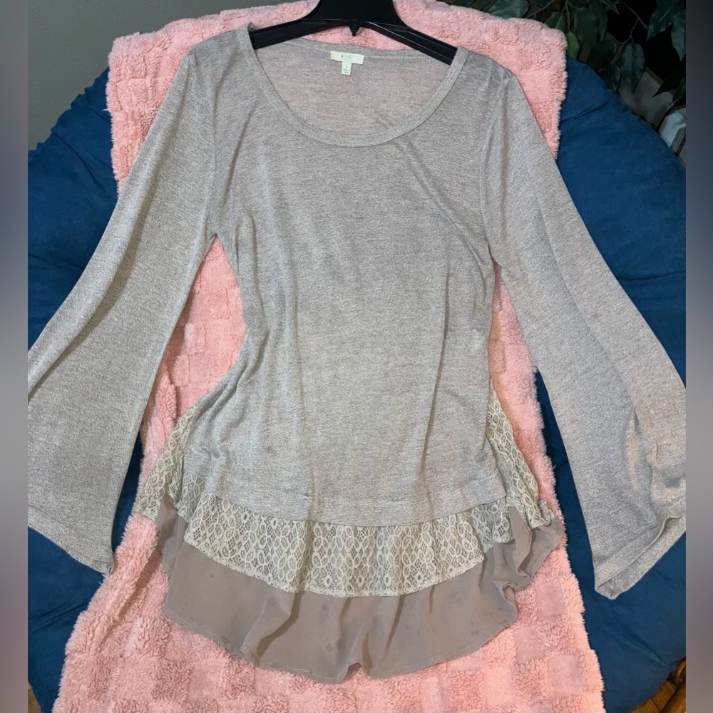 Kori Beige Lace Trim Women's Blouse
